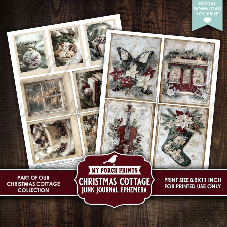 Christmas Cottage Junk Journal EPHEMERA, Kit, Vintage, Holiday, Red ...