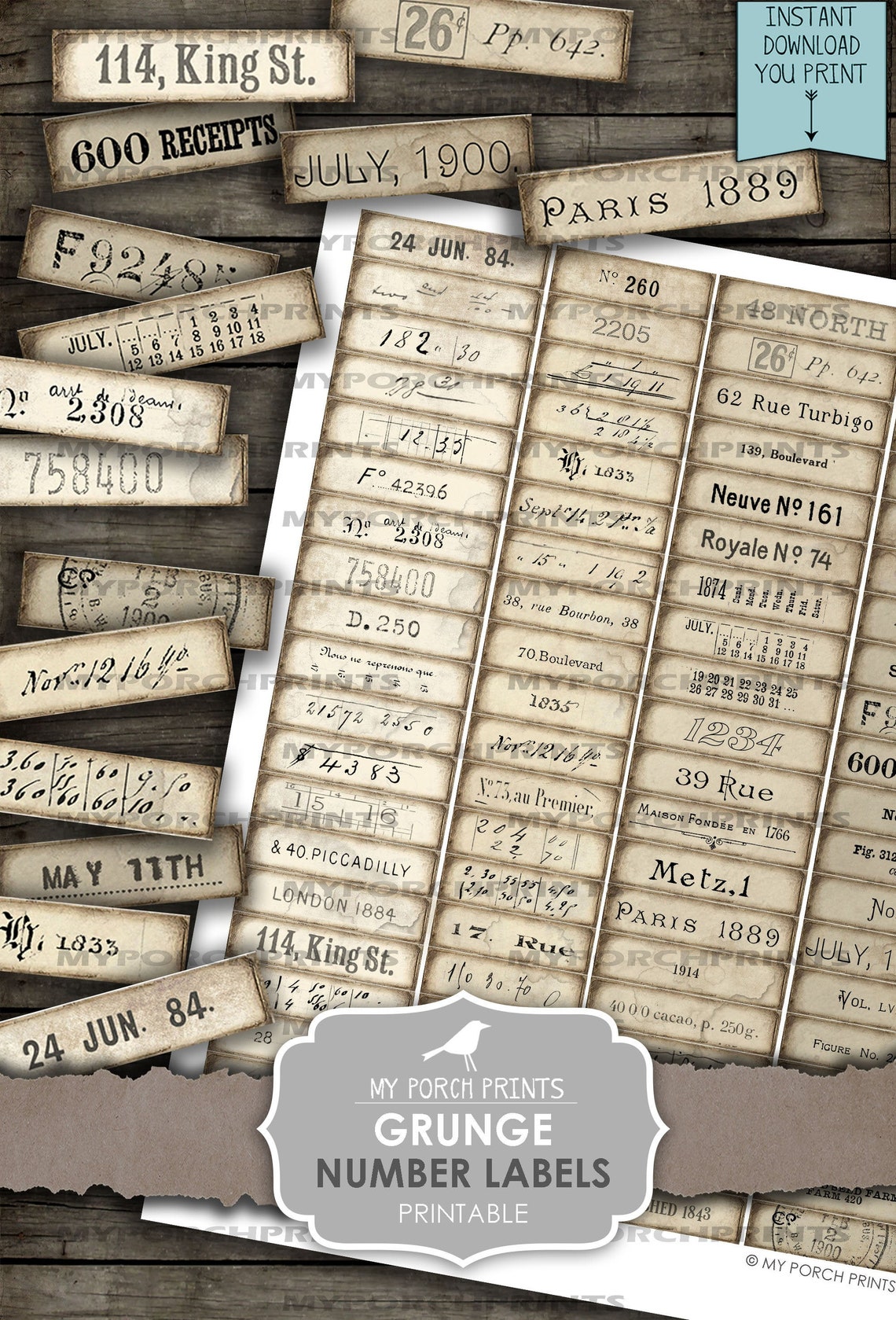 Grunge Number Labels Parchment Junk Journal Definition Etsy