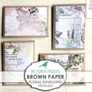 Brown Paper, Mini Envelopes, File, Folder, Pocket Letter, Card, Tags, Junk Journal, Ephemera, Scrapbook, Collage, Floral, Printable, Vintage image 7
