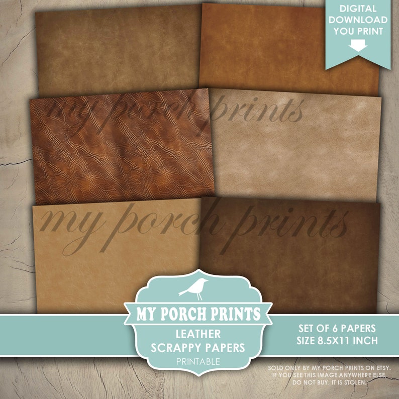 Leather Scrappy Papers, Junk Journal, Pages, Masculine, Men, Grunge, Textured, Backing, Brown, My Porch Prints, Printable, Digital Download image 4