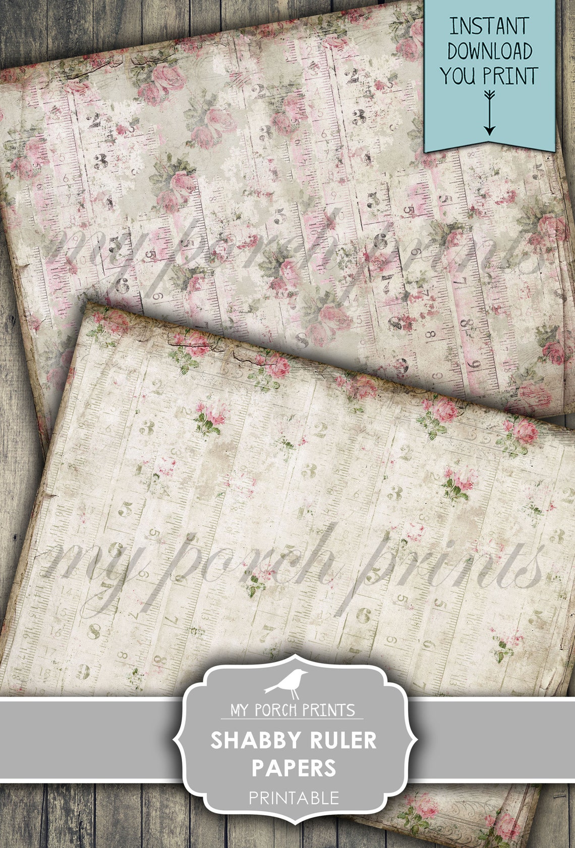 junk journal shabby pink ruler paper printable etsy