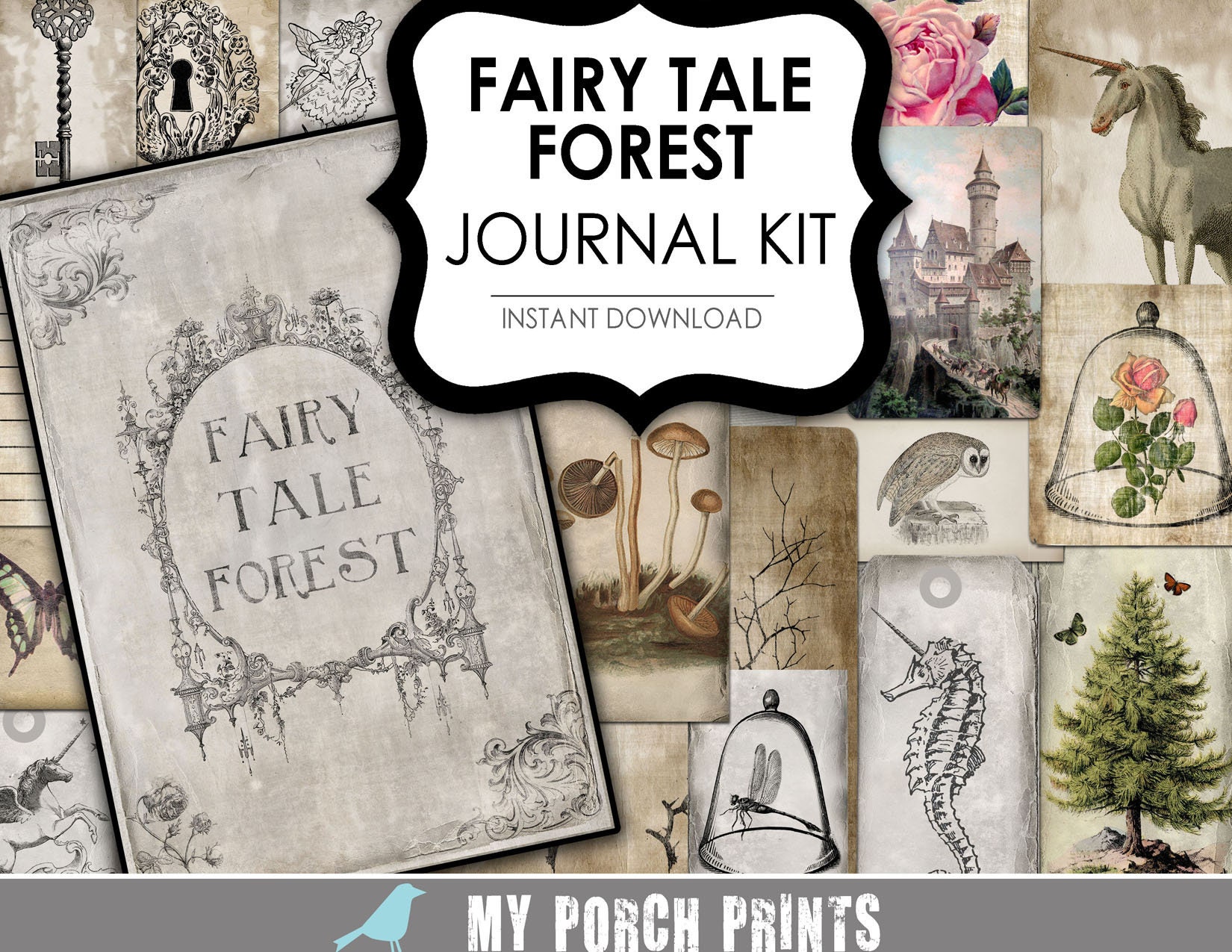 Fairy Tale, Junk Journal Kit, Forest, Vintage, Scrapbook Kit, Page ...