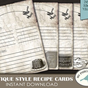 Cartes de recettes anciennes, scrapbooking, ATC, 4 x 6, éphémères, kit de journal indésirable, téléchargement, papier, feuille de collage numérique, vintage, grunge, imprimable