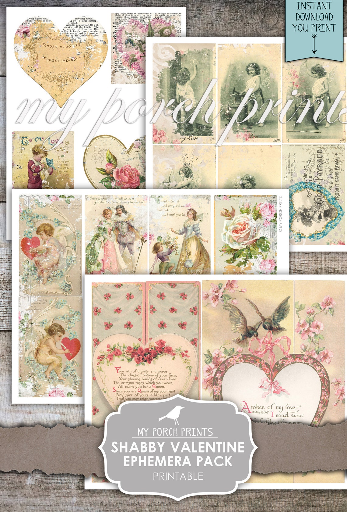 Junk Journal Ephemera Valentine S Day Cards Shabby Etsy