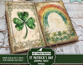 St Patrick's Day Junk Journal PAGES, Vintage, Lucky, Green, Irish, Shamrock, Celtic, Magic, My Porch Prints, Printable, Digital Download