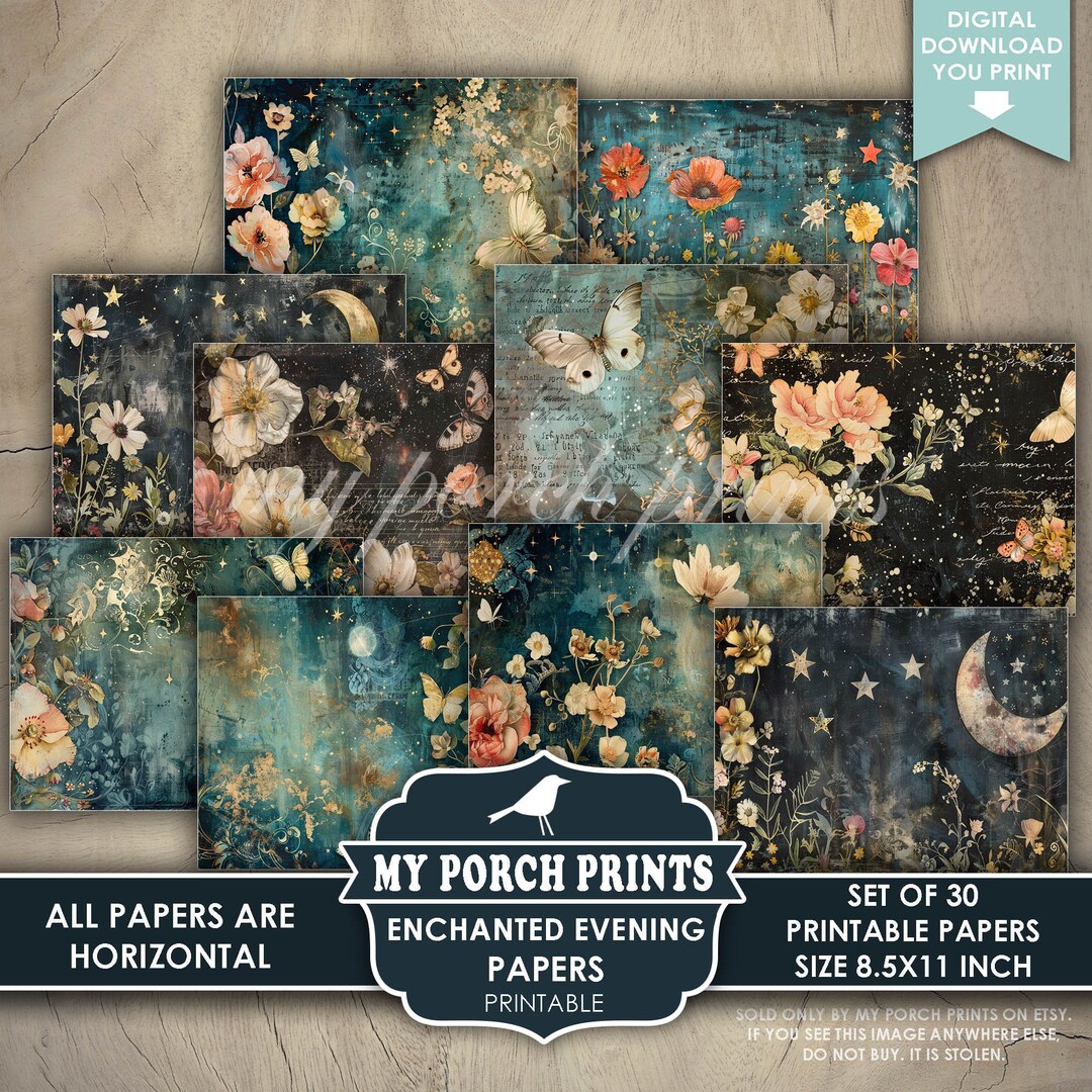 Enchanted Evening PAPERS, Junk Journal, Magic, Fairy Tale, Forest, Moon ...