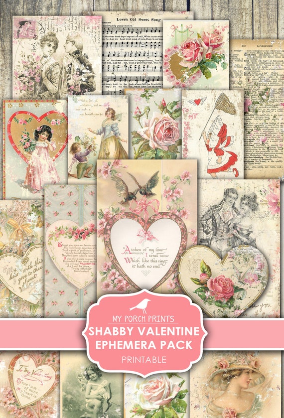 Vintage inspired fairies Valentine small note cards tags ATC altered art set  6 
