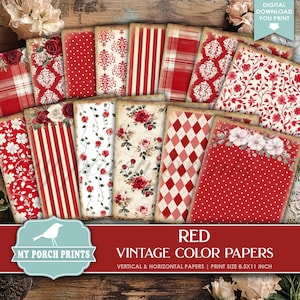 Red Vintage Color Papers Junk Journal Vertical and Horizontal Valentine's Day Shabby Backing My Porch Prints Printable Digital Download