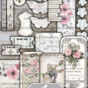 geladenen Umschlag, süße Erinnerungen, Junk Journal Kit, bedruckbar, Ephemera, Vintage, Papier, Rosen, gestreift, My Porch Prints, digitaler Download