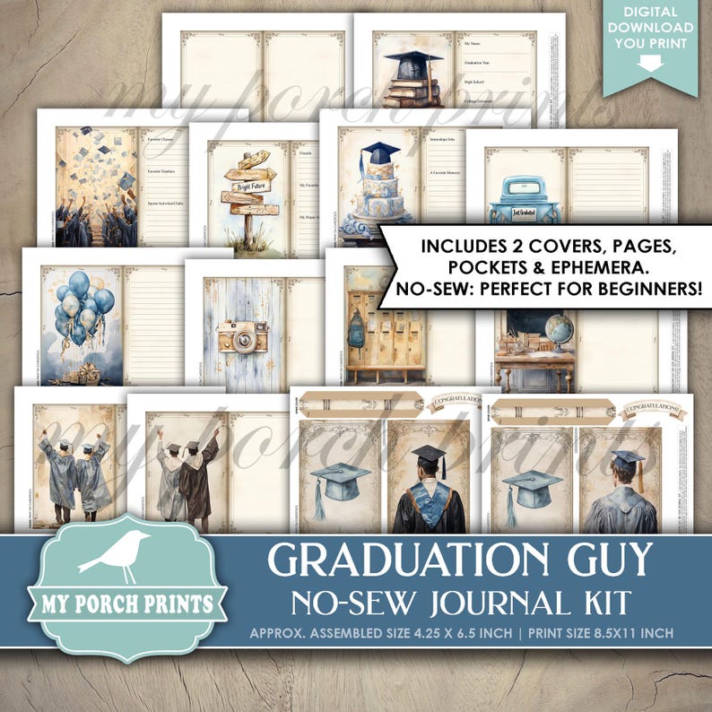 Graduation Guy No-sew Junk Journal Kit, Gift Idea Card Grandson ...