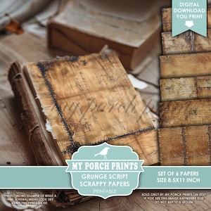 Grunge Script Scrappy Papers, Junk Journal, Men, Neutral, Masculine, Vintage, Backing, Sepia, My Porch Prints, Printable, Digital Download