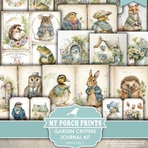 Garden Critters Junk Journal Kit, Woodland, Beatrix Potter Style, Spring, Easter, Animals, My Porch Prints, Printable, Digital Download image 3