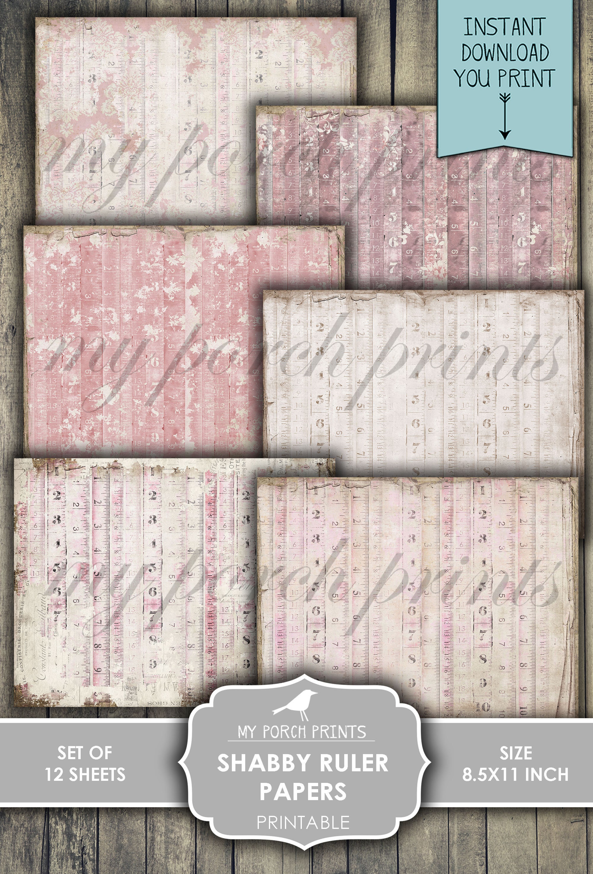 Pink Ruler Print Paper Junk Journal, Shabby, Pink, Ruler, Paper, Printable, Valentines Day ...