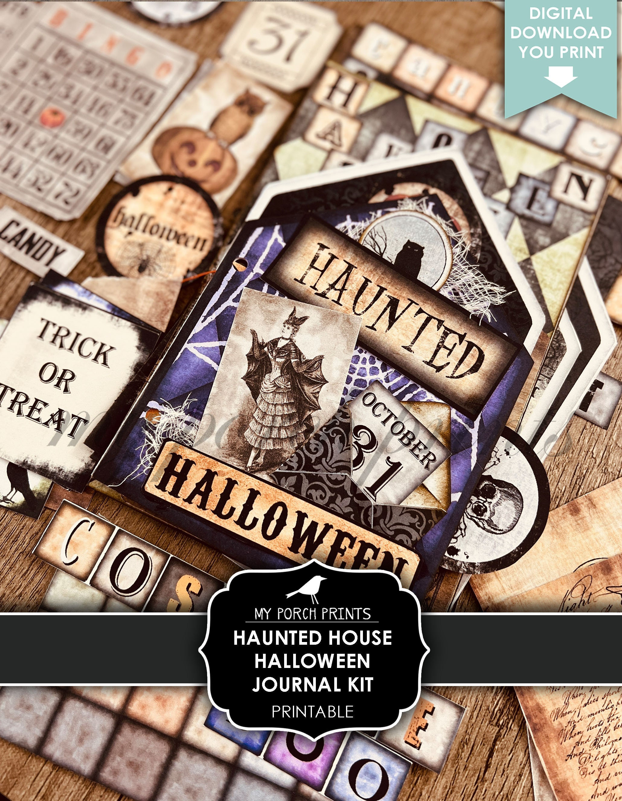 Haunted House, Halloween, Junk Journal Kit, Craft, For Kids, Printable, Potions Book, Digital Download, My Porch Prints, Download, Printable