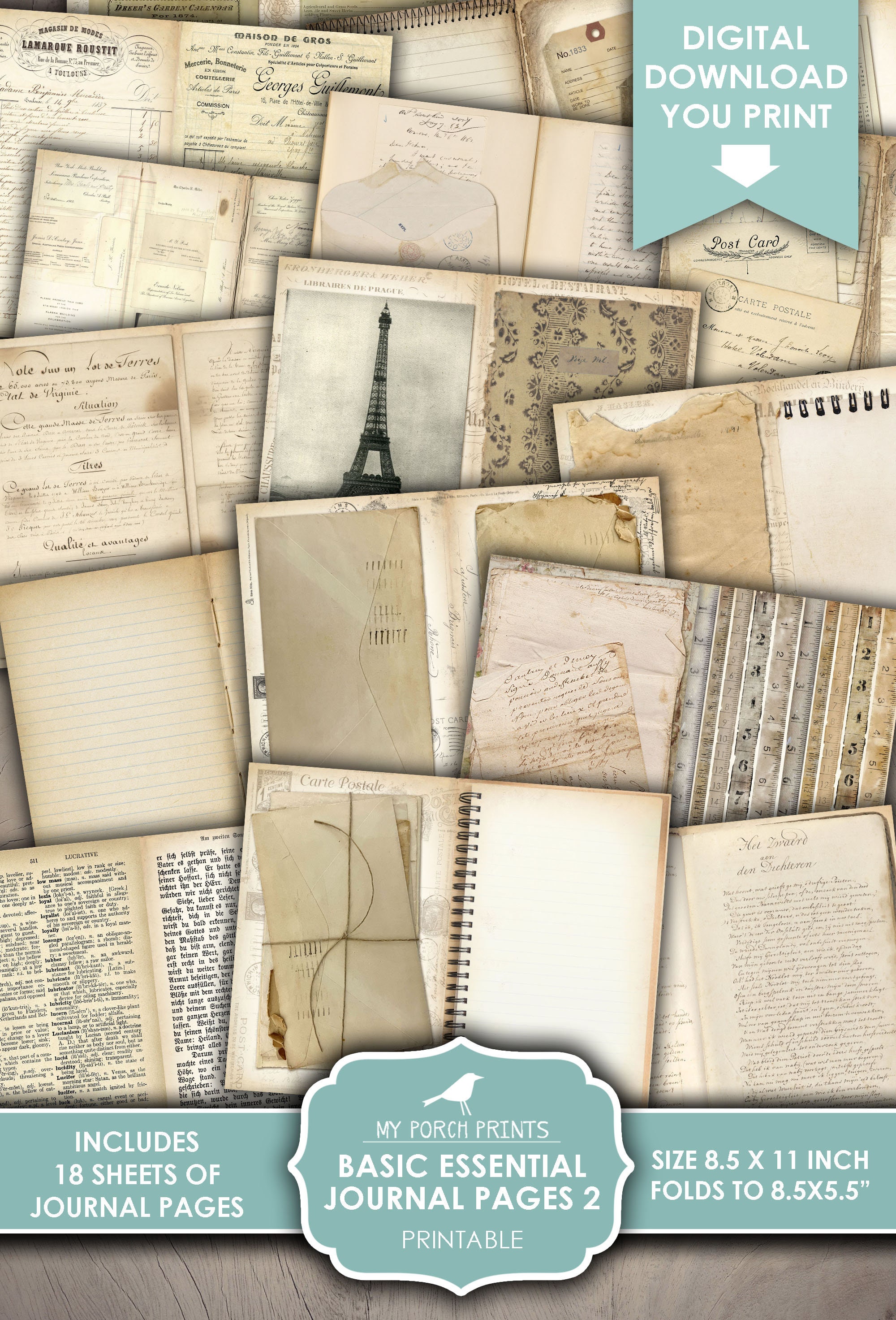 Journal Pages, Basic Essentials, 2, Junk Journal, Vintage, Neutral ...
