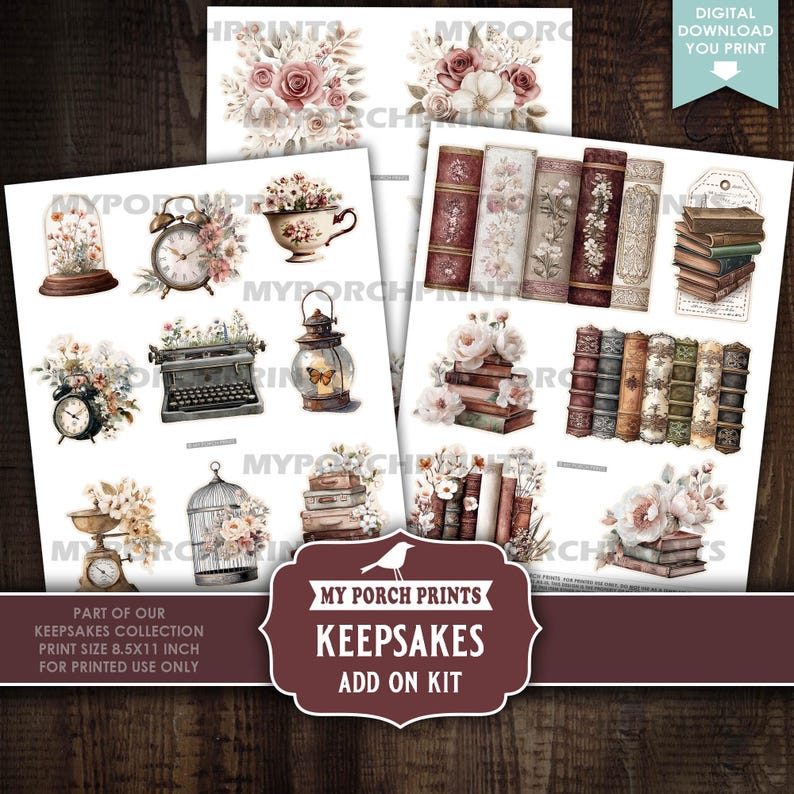 Keepsakes Junk Journal ADD-ON KIT, Ephemera, Burgundy, Vintage, Sepia ...