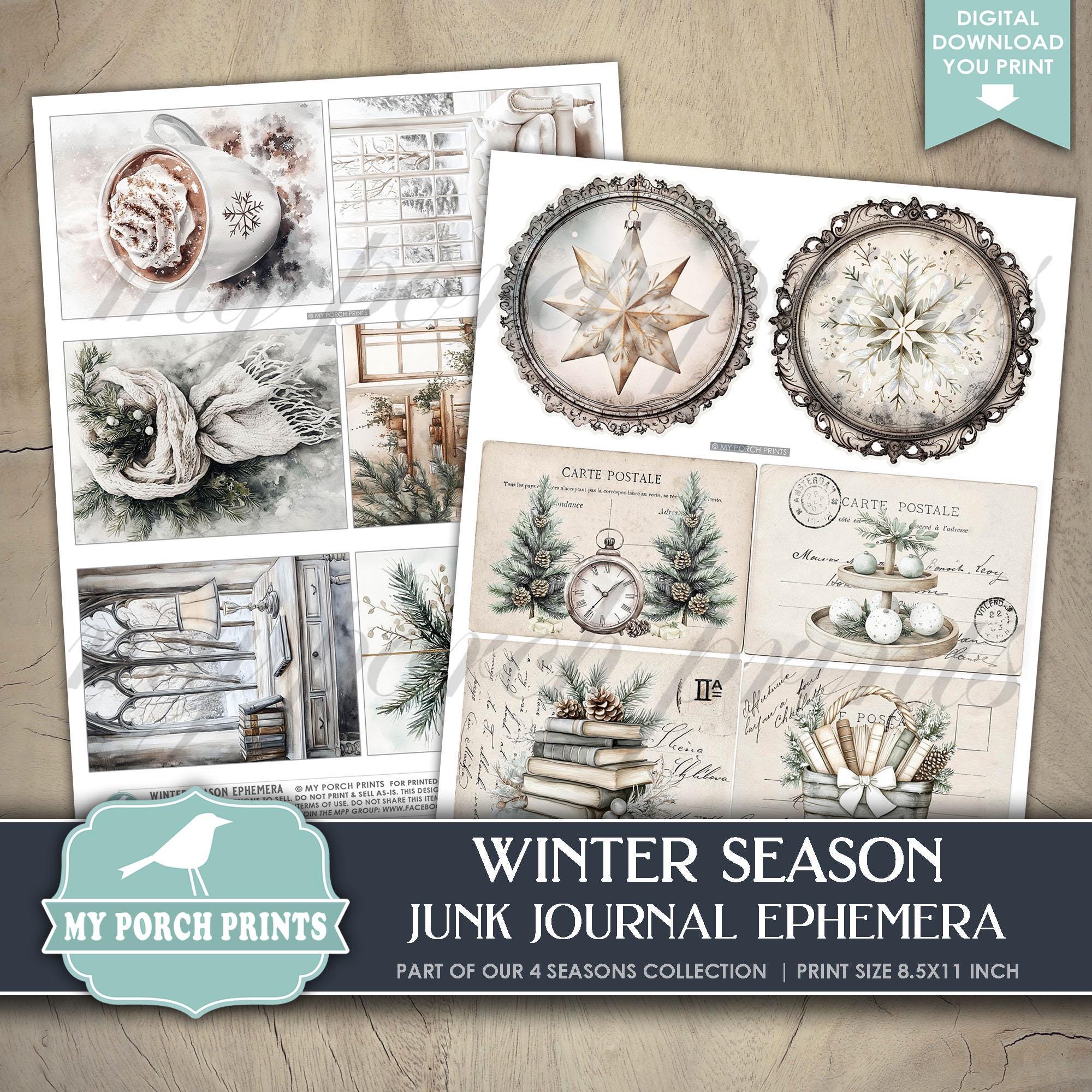 Winter Season EPHEMERA, Junk Journal, Kit, White, Neutral, Holiday ...