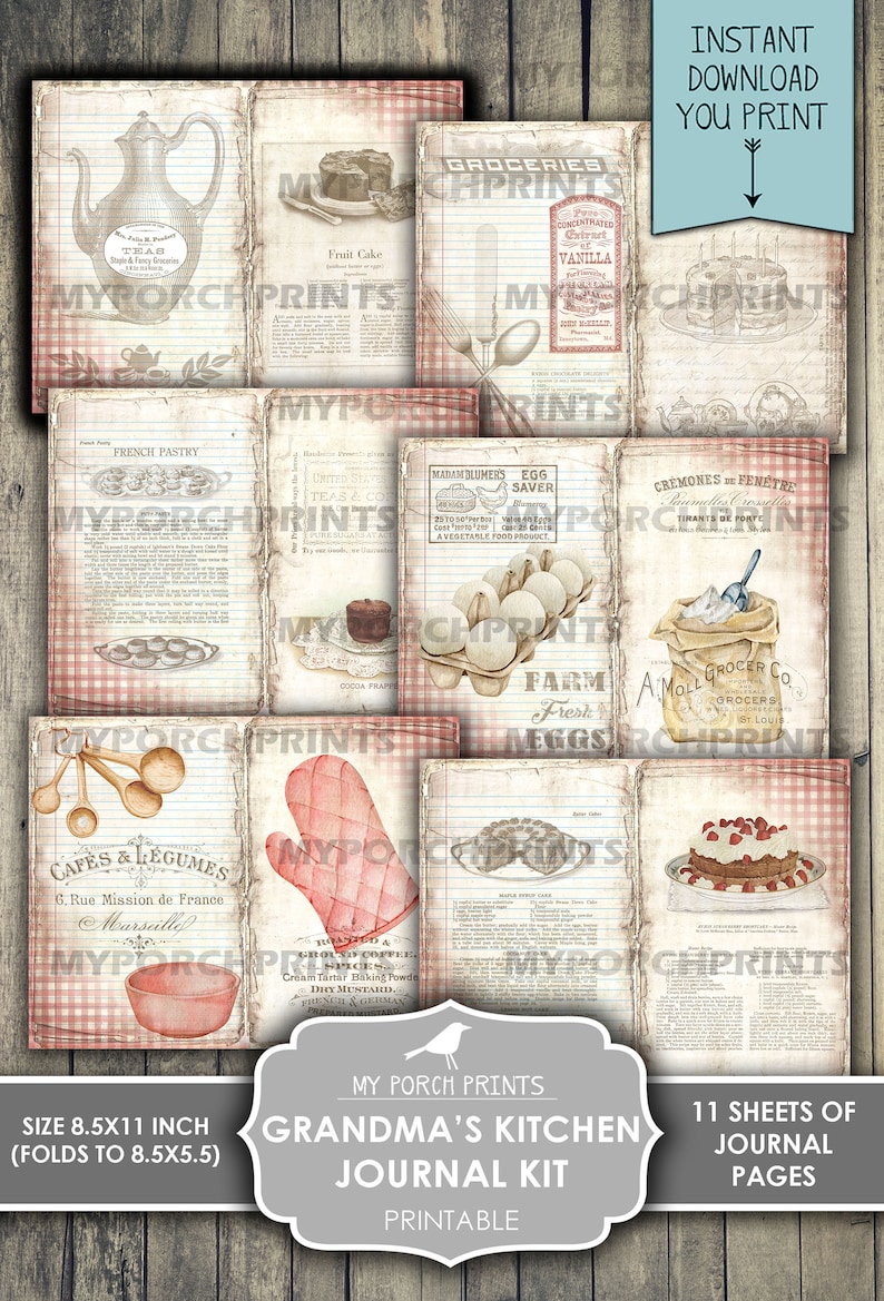 Junk Journal Kit Recipe Book Grandma's Kitchen Cook | Etsy