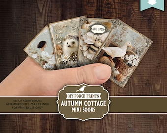 Autumn Cottage Mini Books, Junk Journal, Miniature, Floral, Fall, Orange, Ivory, Farm, Kit, My Porch Prints, Printable, Digital Download