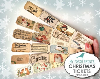 Christmas Tickets, Printable, Ephemera, Junk Journal, Santa, Collage Sheet, Digi Kit, Vintage, Ticket, Embellishment, Scrapbook, Download