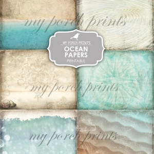 Junk Journal, Ocean Papers, Printable, Mermaid, Sea, Ocean, Paper, Nautical, Shell, Water, Beach, Blue, My Porch Prints, Digital Download image 9