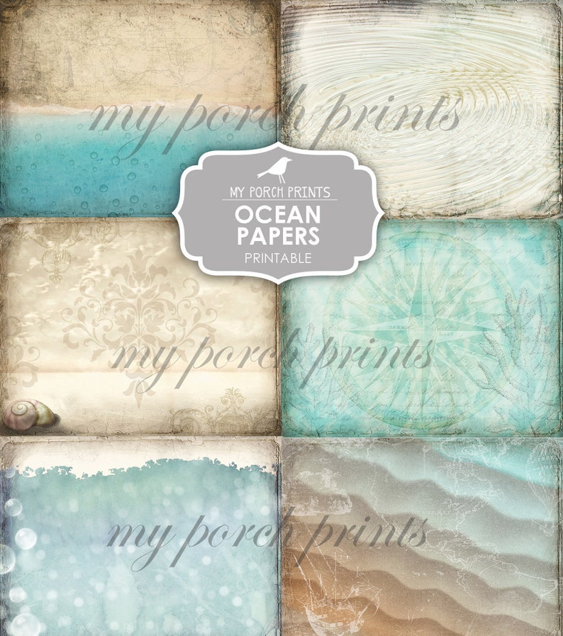 Junk Journal, Ocean Papers, Printable, Mermaid, Sea, Ocean, Paper, Nautical, Shell, Water, Beach, Blue, My Porch Prints, Digital Download image 9