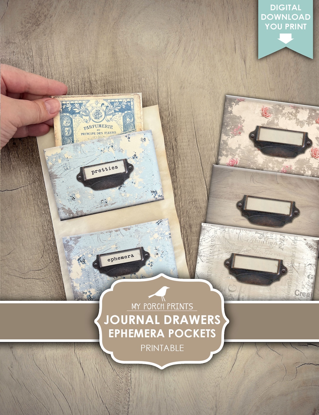 Journal In Drawer Journal Drawers Ephemera Pockets, Junk Journal, Shabby, Pink, Blue ...