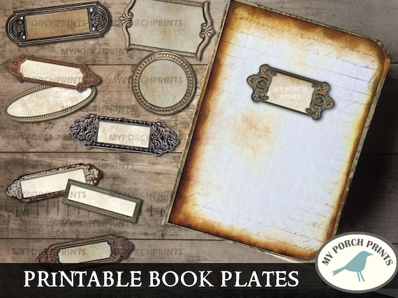 Faux Book Plates, Label Holders, Junk Journal, Cover, Metal, Embellishment, Blank Labels, My Porch Prints, Printable, Digital Download