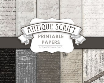 Antique Script, Paper Pack, junk journal, scrapbook paper, printable paper, 8.5x11, digital paper pack, ephemera, scrapbooking, handwriting