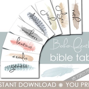 Bible Tabs, Boho, feather, bohemian, bible tabs printable, bible tabs teal, gold, bible tabs watercolor, floral, bible journaling printable