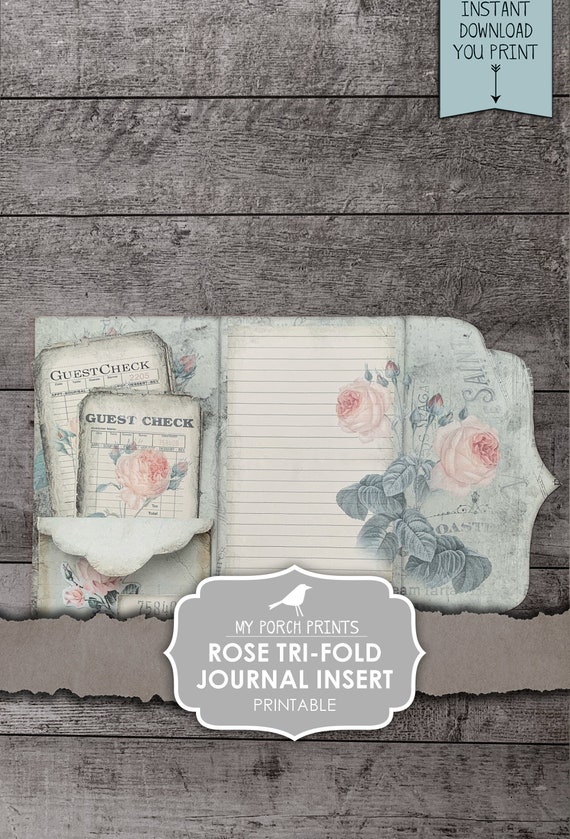 Junk Journal, Kit, Rose, Tri-Fold, Journal Insert, Ephemera, Handmade, Printable, Embellishment, Vintage, Digital, Download, My Porch Prints