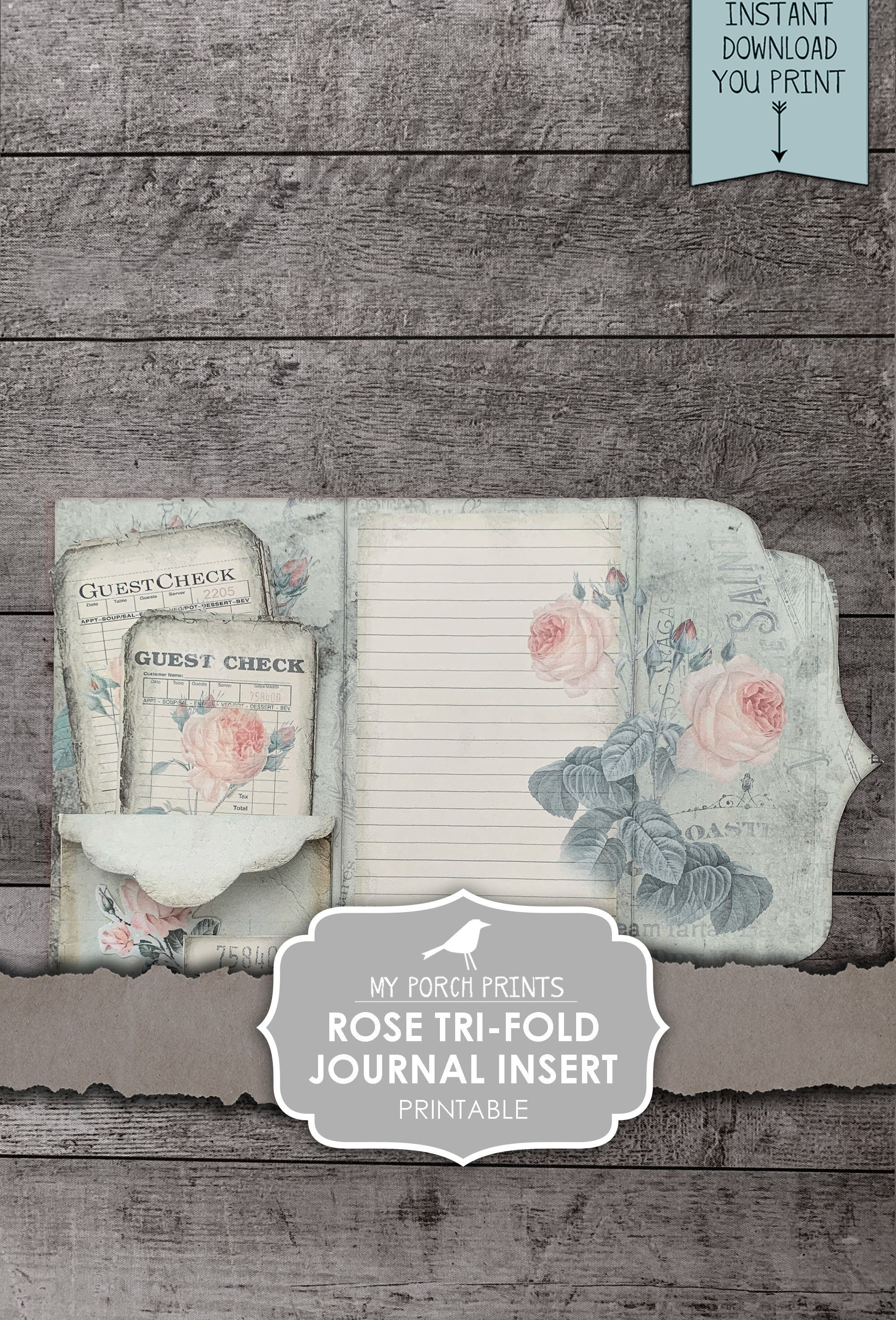 Junk Journal, Kit, Rose, Tri-fold, Journal Insert, Ephemera, Handmade ...
