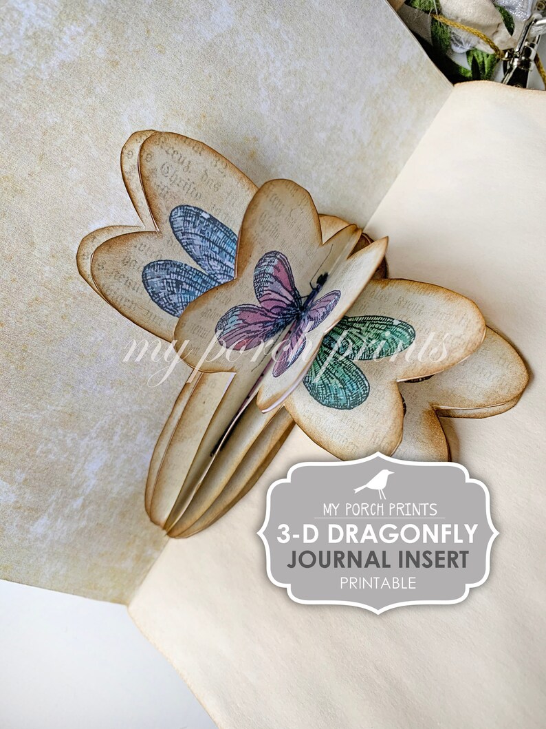 Junk Journal Insert, 3D, Dragonfly, Book Page, Dimensional, Pop Up ...