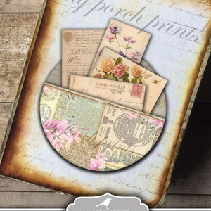 Circle Pockets, Junk Journal, Kit, Printable, Paper, Craft Kit, Ephemera, Vintage, Shabby, Scrapbook, Printable, My Porch Prints, Download