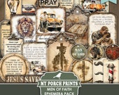 Men of Faith Ephemera Pack, Junk Journal, Tags, Scripture, Man, Masculine, Gift, Grunge, Card, My Porch Prints, Printable, Digital Download