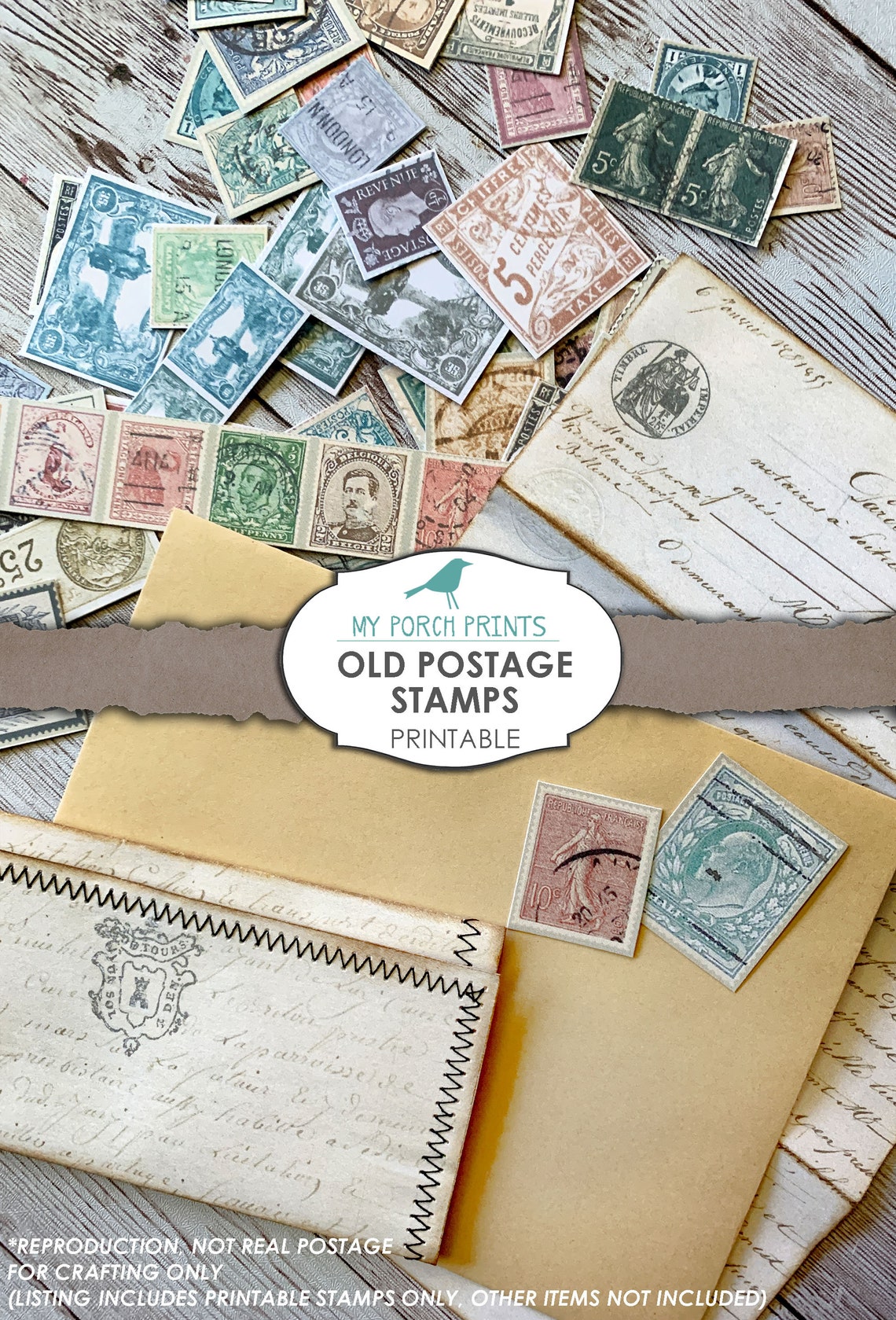 Old Postage Stamps, Faux, Junk Journal, Printable, Ephemera, Collage ...