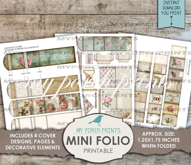 Mini Folio, Mini Album, Craft Kit, Junk Journal Kit, My Porch Prints, Imprimable, Mini Book, Miniature, Book, Digi Kit, Digital, Download image 4
