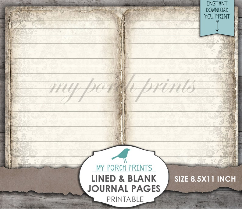 Lined & Blank, Journal Pages, Junk Journal, Kit, Neutraal, Afdrukbaar, Papier, Boek, Digitaal, Kortstondig, My Porch Prints, Vintage, Download afbeelding 8