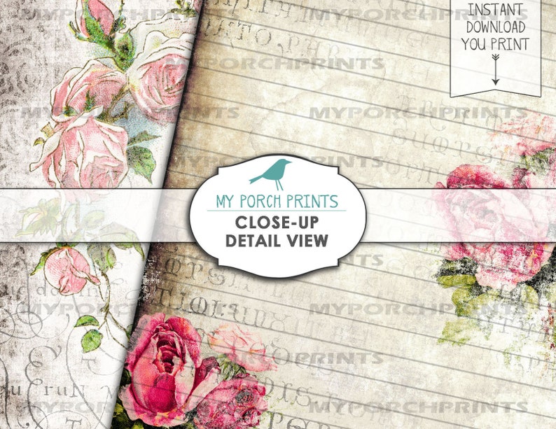 Roses & Script Journal Pages Printable Paper Junk Journal Etsy Canada
