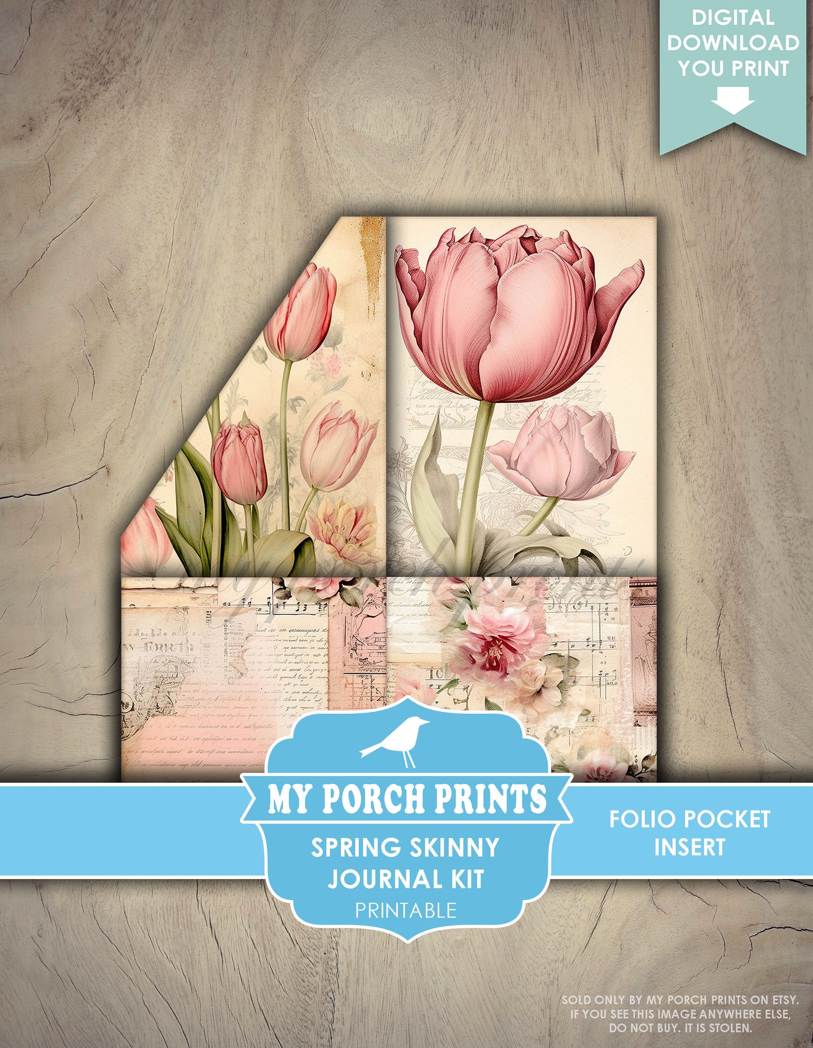 Spring Skinny Junk Journal Kit, Tall, Vintage, Pastel, Floral, Easter ...