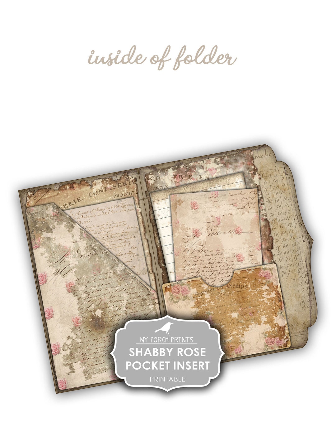 Shabby Rose Pocket Insert for Junk Journal, Folding, Folio, Craft Kit ...