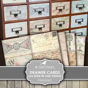 Junk Journal Kit, Druckbare Holzschubladenkarten, Papiere, Meine Veranda-Drucke, Omas Dachboden, Decoupage, Bastelset, Projekt, Digitaler Download