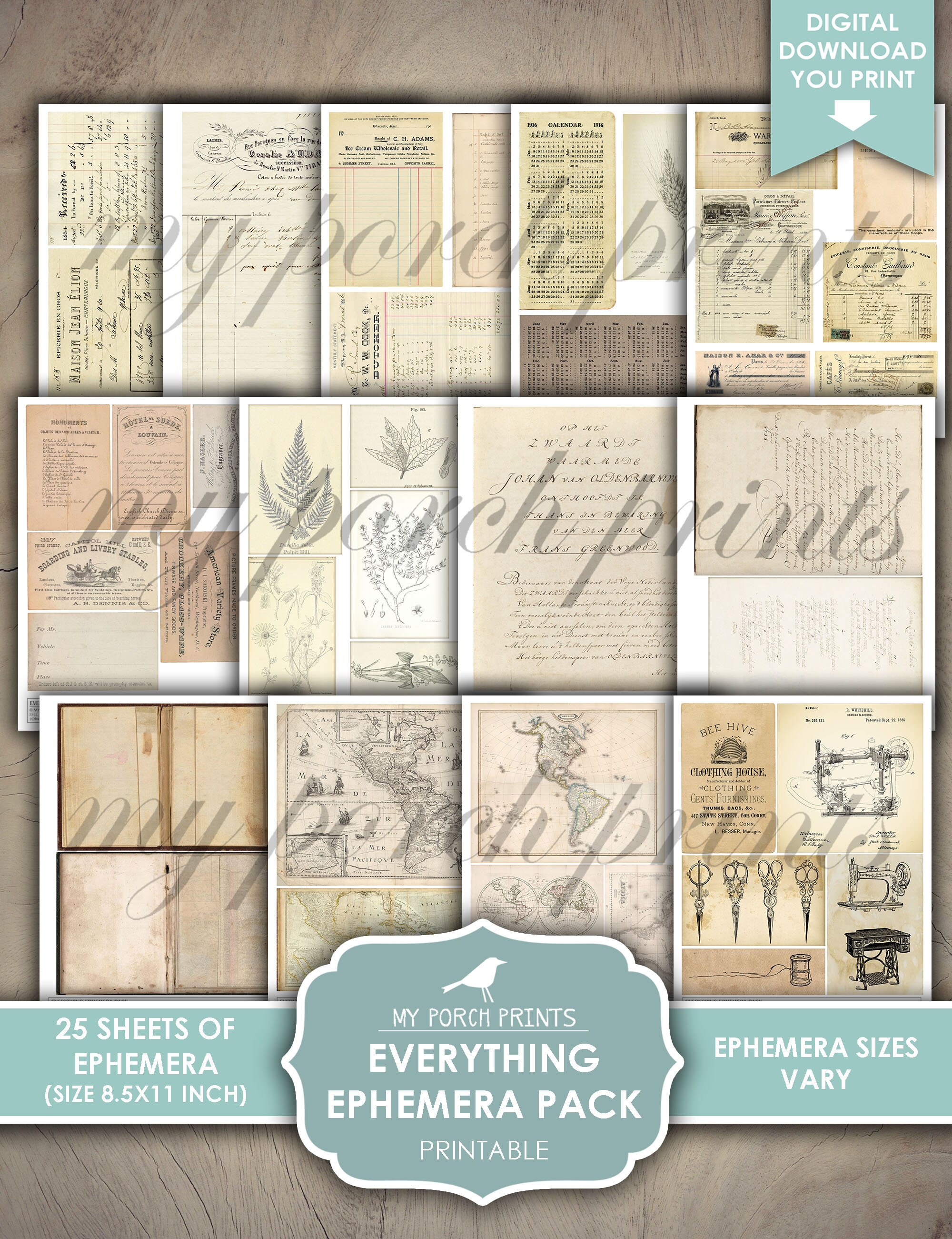 Junk Journal, Everything, Ephemera, Pack, Kit, Neutral, Botanical ...