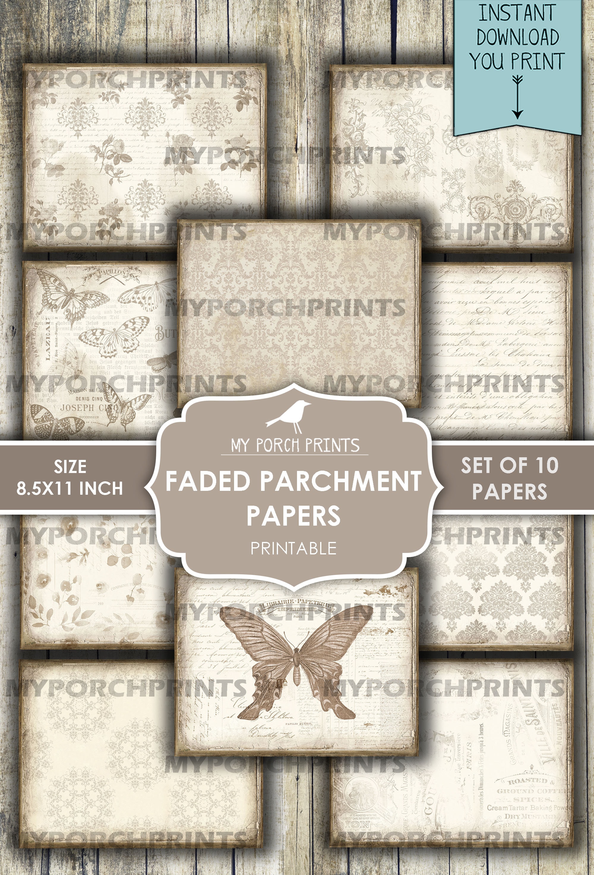 Junk Journal, Papers, Faded Parchment, Collage Sheets, Printable Paper ...