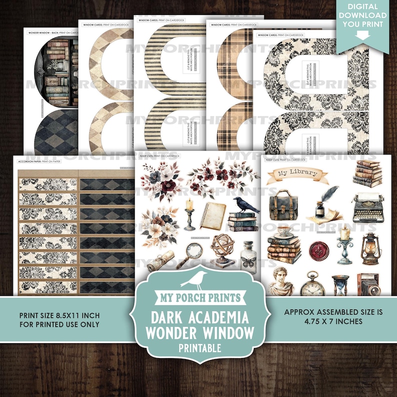 Dark Academia Wonder Window, Junk Journal, My Library, Fussy Cuts, Kit ...