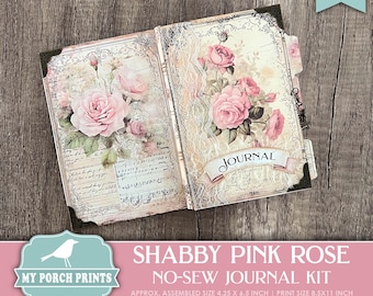 Kit de journal intime sans couture Shabby Pink Rose, idée cadeau, débutant, facile, vintage, floral, My Porch Prints, imprimable, téléchargement numérique