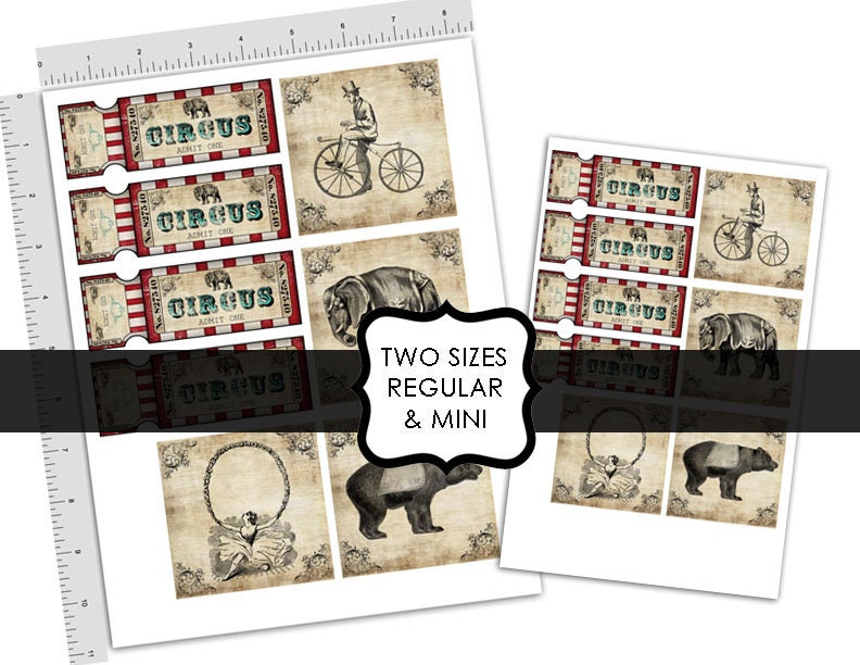 Vintage Circus Tickets, Junk Journal, Circus, Birthday Vintage Circus Tickets, Junk Journal, Circus, Birthday