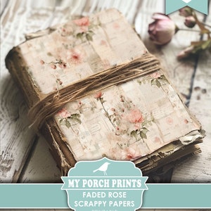 Faded Rose Scrappy Papers, Junk Journal Pages, Floral, Vintage, Shabby, Backing, Paper, Pink, My Porch Prints, Printable, Digital Download bild 5