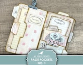 Junk Journal, Page, Pockets, No. 1, Folio, Folder, Shabby, Pink, Insert, Kit, Vintage, Pocket, My Porch Prints, Digital, Download, Printable