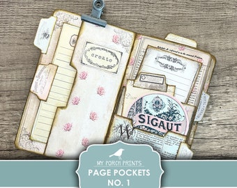 Junk Journal, Page, Pockets, No. 1, Folio, Folder, Shabby, Pink, Insert, Kit, Vintage, Pocket, My Porch Prints, Digital, Download, Printable